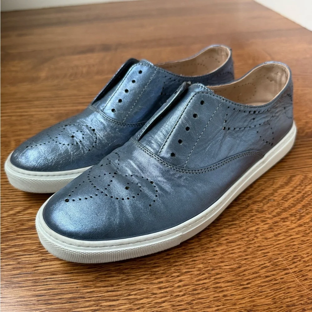 FRATELLI ROSSETTI Leather Hobo Sport Sneakers Metallic Blue Italy Perforated‎ 38